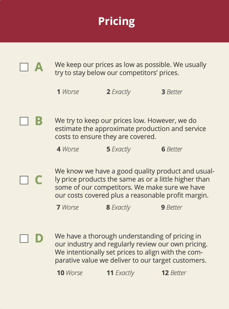 marketing-self-assessment-pricing